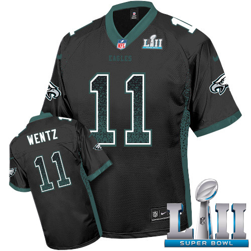 Nike Eagles #11 Carson Wentz Black Alternate Super Bowl LII Youth Stitched NFL Elite Drift Fashion Jersey